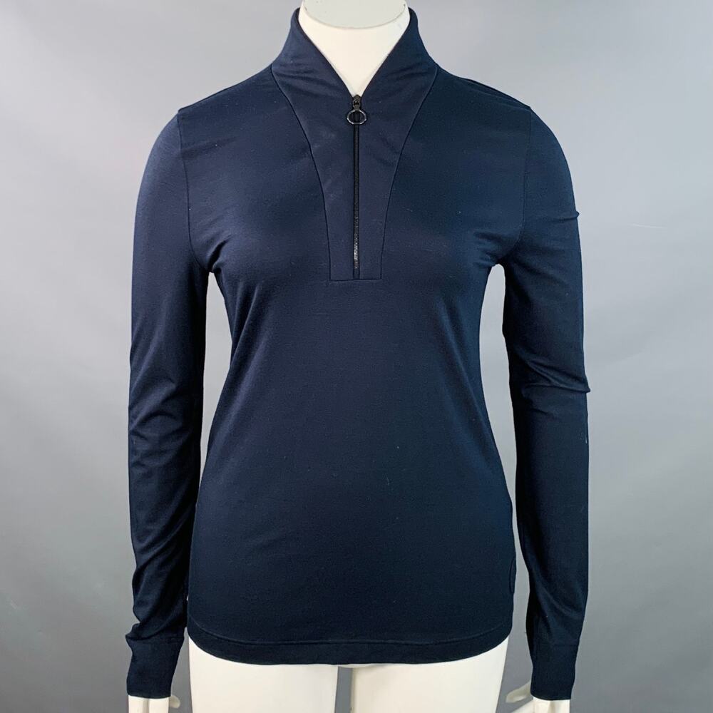 AKRIS PUNTO Size 14 Navy Modal Blend Collarless 1/4 Zip Pullover